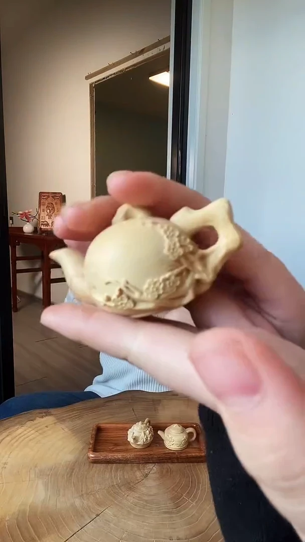 黄杨木梅花把把胡把把壶手把件摆件