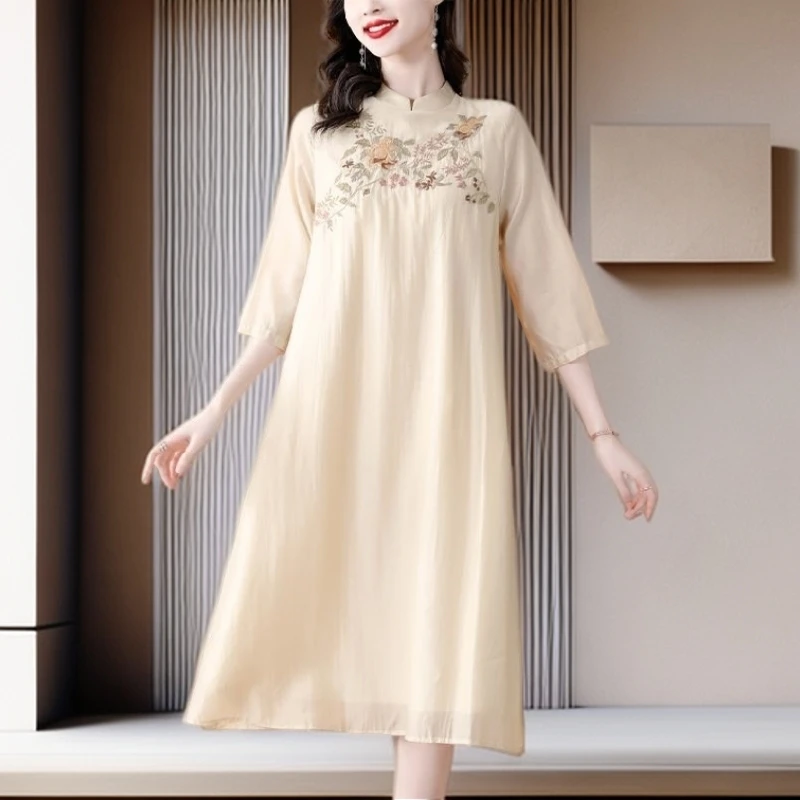 【雅岚女装】时尚洋气显瘦复古国风刺绣改良旗袍裙春款优雅宽松