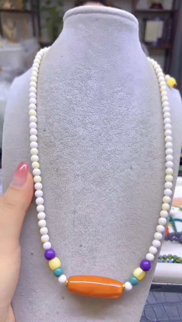 蜜蜡毛衣链未镶嵌DIY款M646