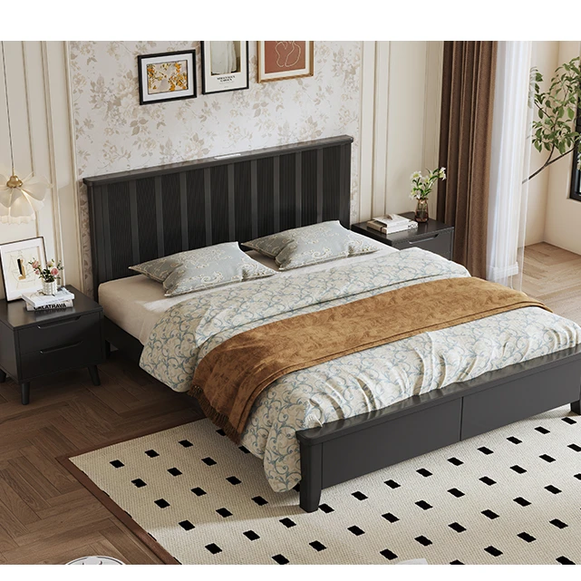 带抽屉美式复古可折叠2人实木床公主床轻奢单人成套简约家用