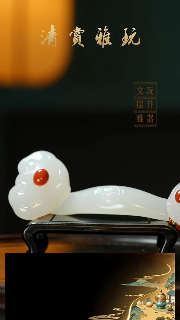 玉《双柄如意》手把件摆件