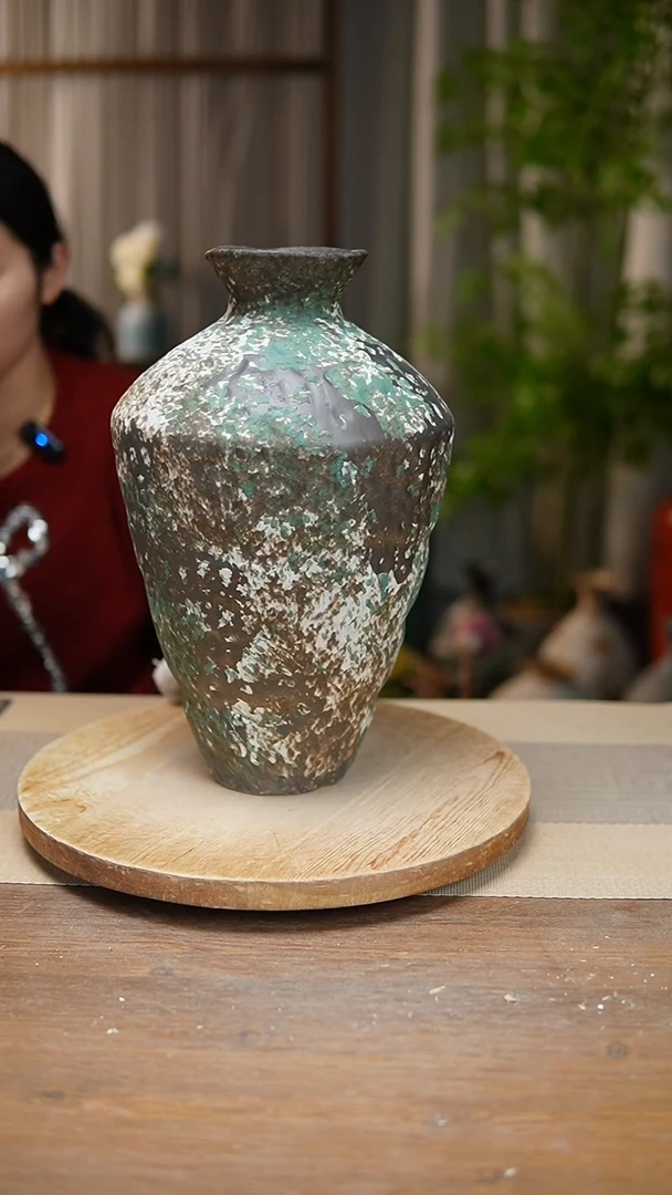 【闪购商品】陶瓷  花器涂鸦绿高脚