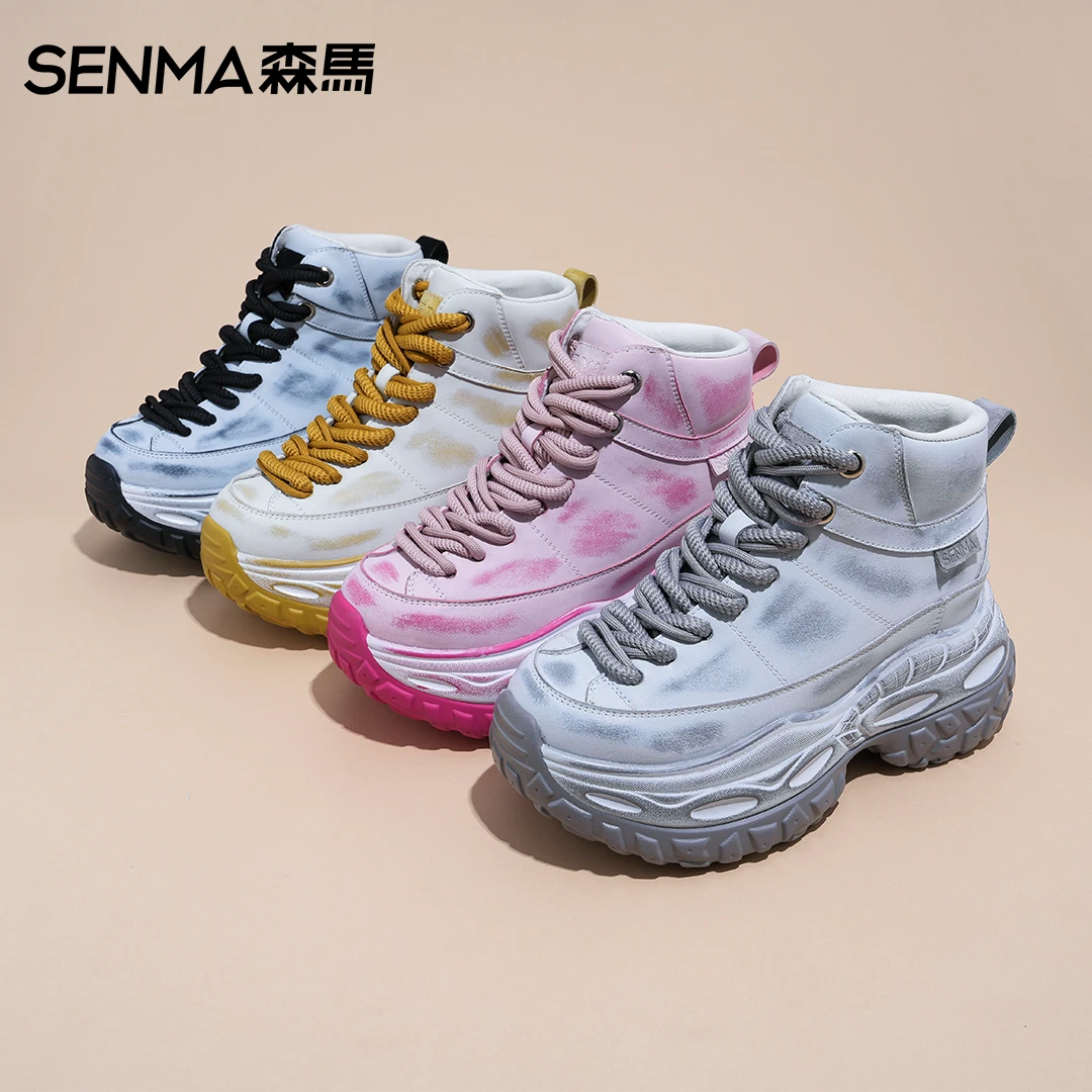 SENMA/森马增高9cm老爹鞋女2025秋冬新款中帮厚底休闲小个子女鞋
