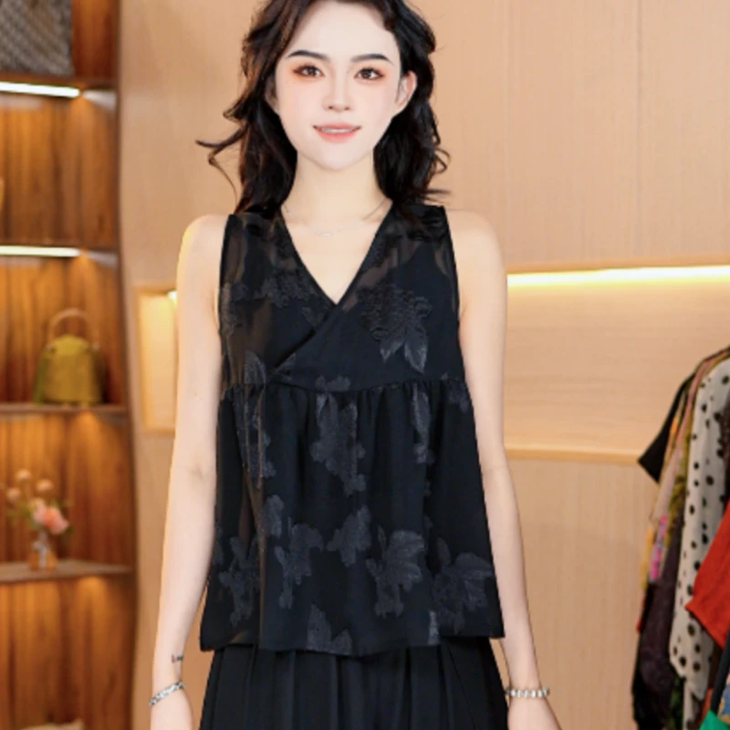 9666-32【烧花葡萄叶】女士背心