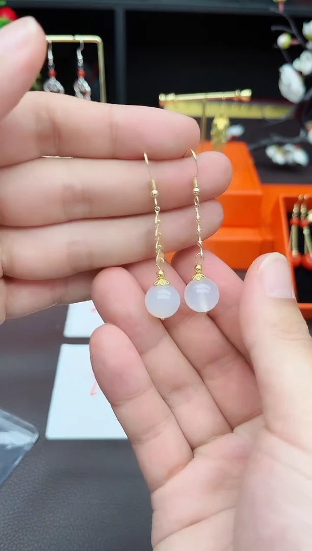 玛瑙/玉髓耳饰银S925镶嵌915000