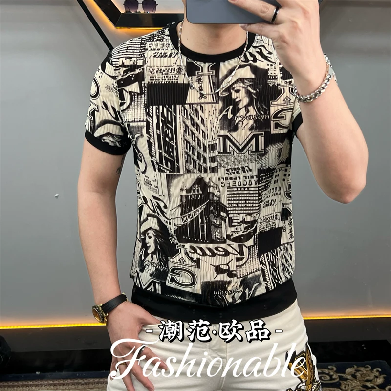 【潮范.欧品】高品质欧货男士短袖T恤潮流时尚百搭修身冰丝体恤凉t