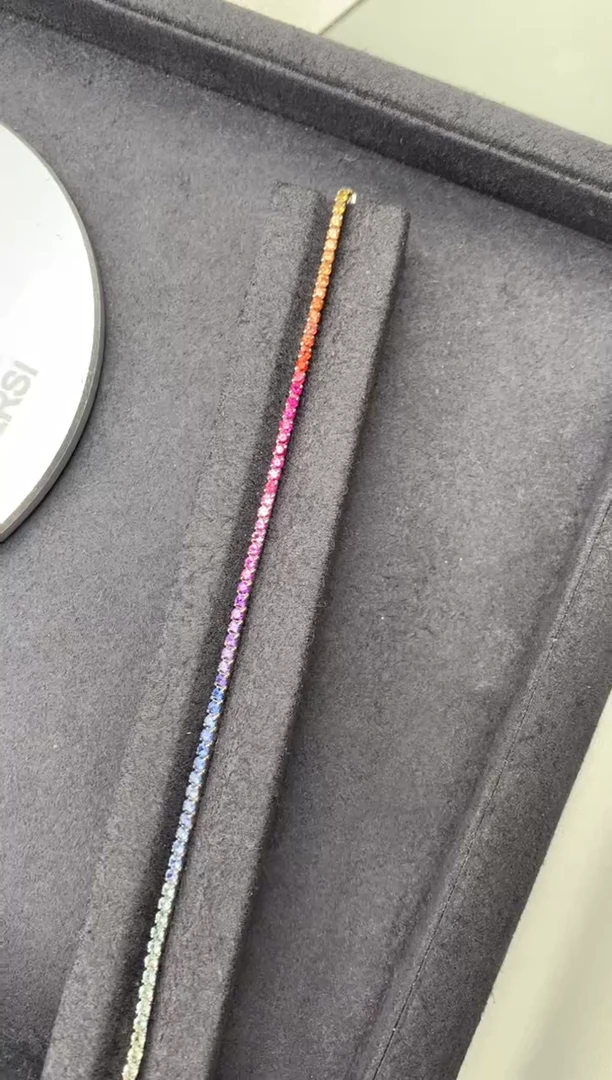 手链彩色蓝宝石18K金镶嵌3.2ct彩蓝宝  定制  FH