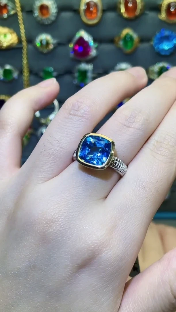 银S925镶嵌戒指托帕石5ct
