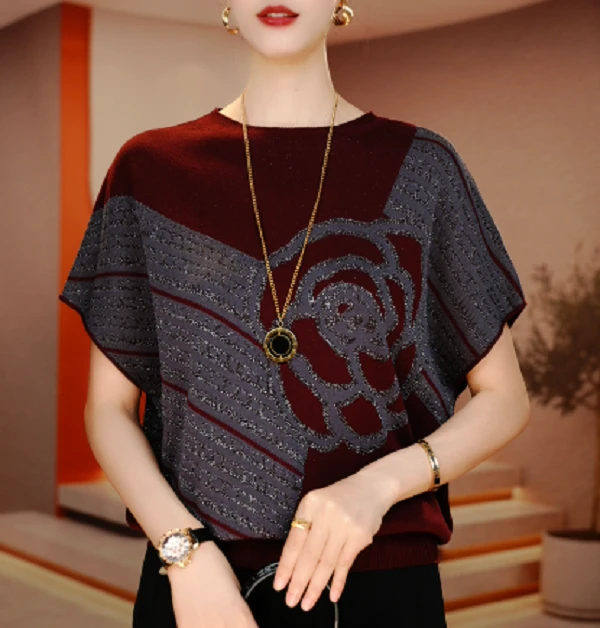 新款夏季琉璃冰感丝短袖上衣女舒适透气上衣V25L377