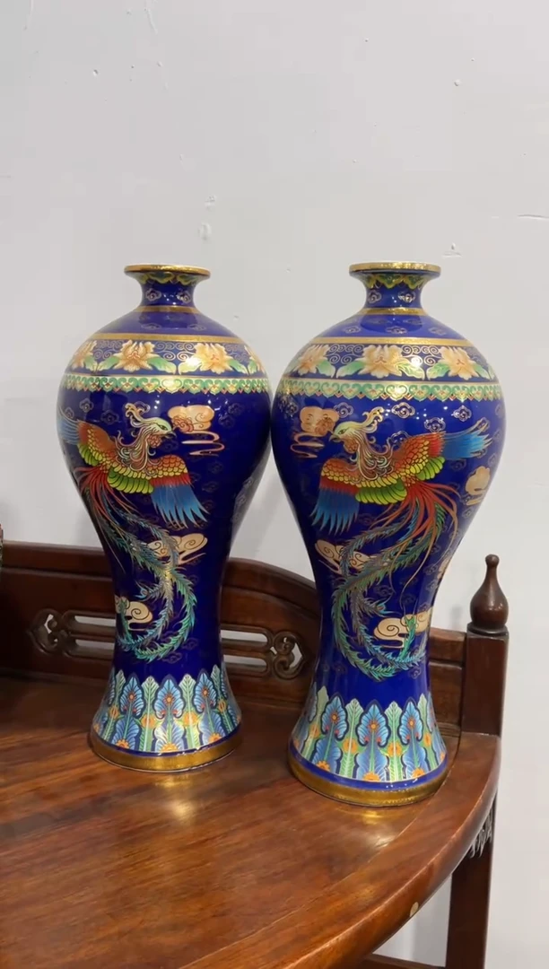 木掐丝珐琅才花瓶一对