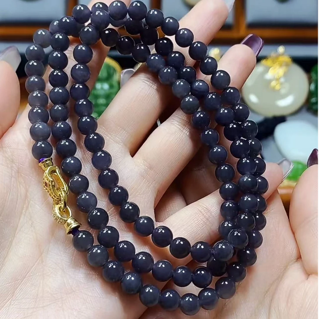 和田玉烟紫多圈长链项链手链