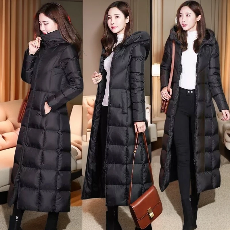 反季棉服女长款过膝冬季新款加厚棉衣女加厚修身连帽女士棉袄外套