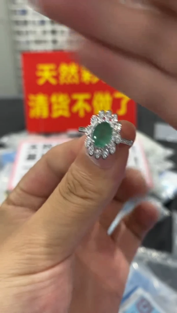 祖母绿戒指银S925镶嵌1