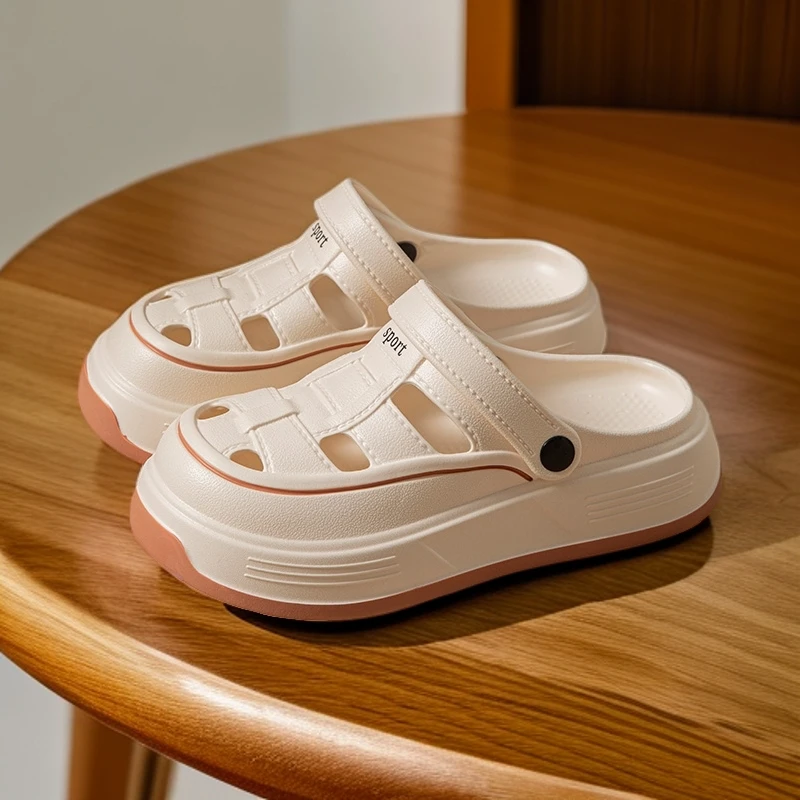 厚底洞洞鞋女款半拖2025新款外穿防滑百搭透气沙滩eva包头凉拖鞋