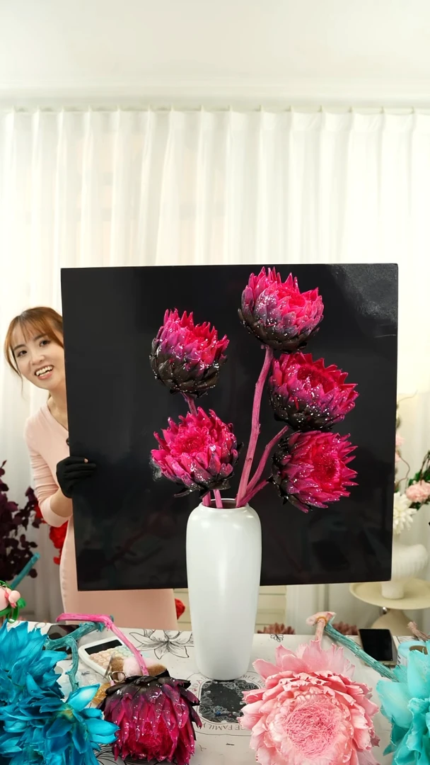 永生花   霸王花 五个头 【黑粉泼墨】A037