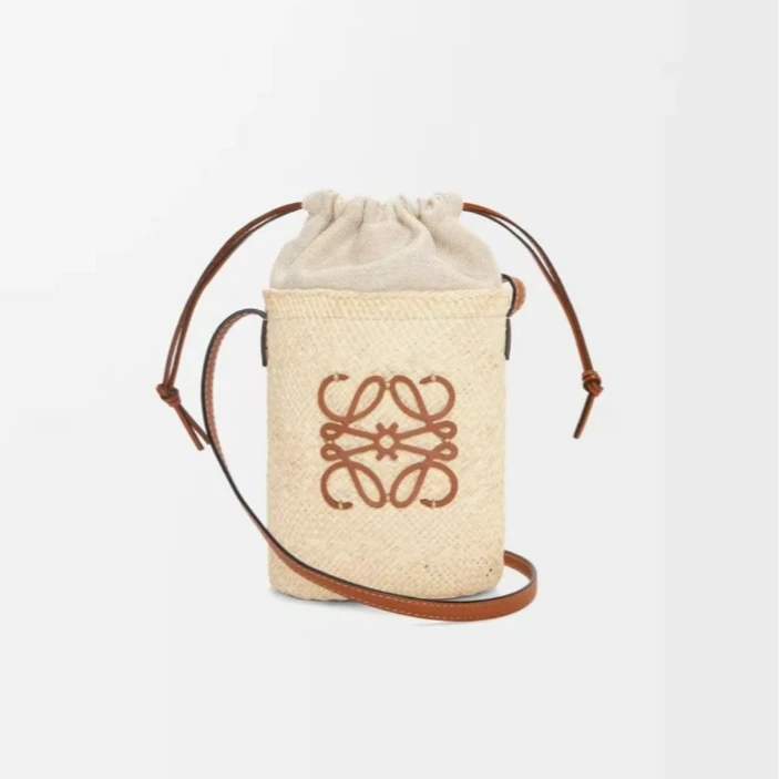 未使用 LOEWE/罗意威 25新款 Iraca原色拉菲草编织抽绳水桶包