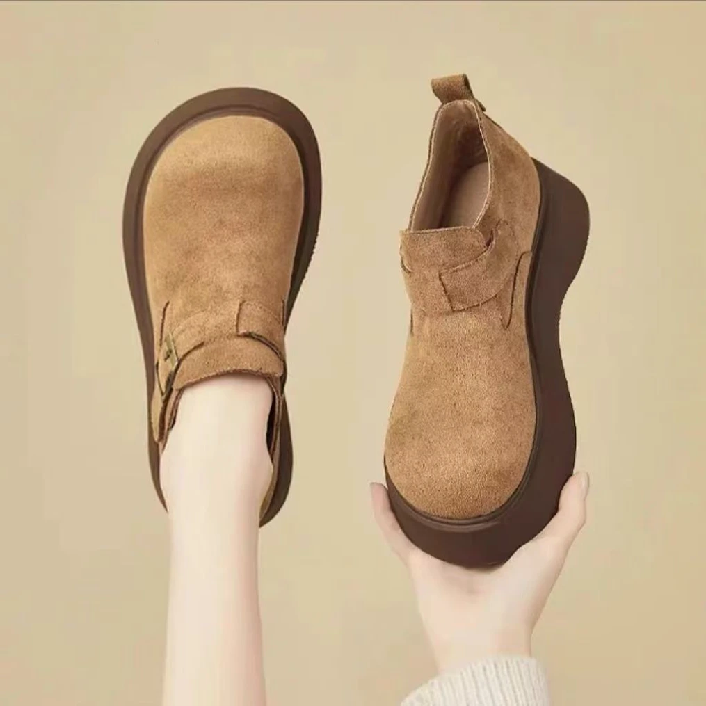 【粉丝专属】勃肯鞋女2025春季新款软底厚底英伦风豆一字带搭扣