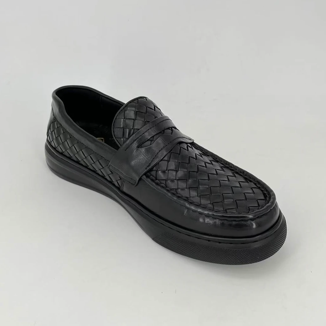 休闲皮鞋黑色舒适透气男士商务编织夏季英伦乐福鞋