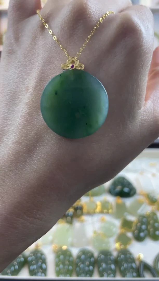 吊坠(不含链)银S925镶嵌和田玉碧玉