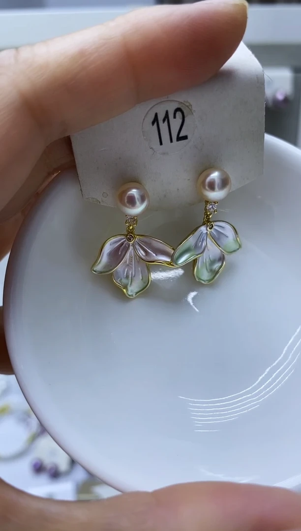 银S925镶嵌淡水珍珠耳饰112