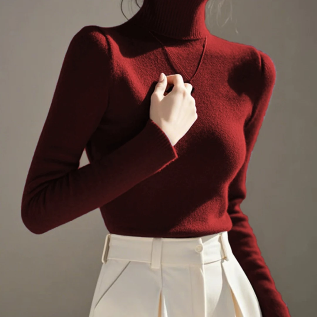 安哥拉红色高领内搭打底衫女2025秋冬新款高级感洋气独特别致上衣
