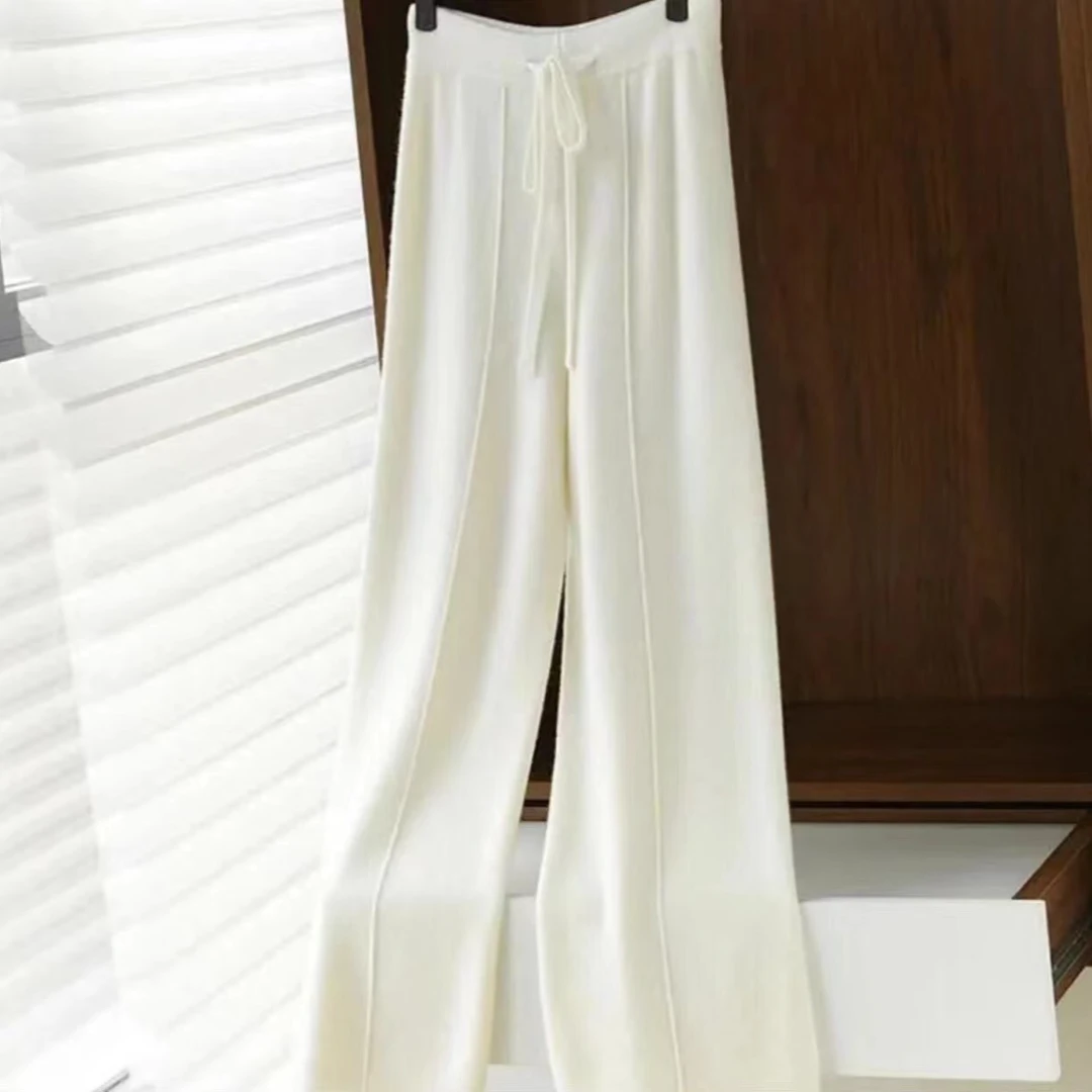 纯羊毛中缝裤抽绳直筒阔腿裤WQ