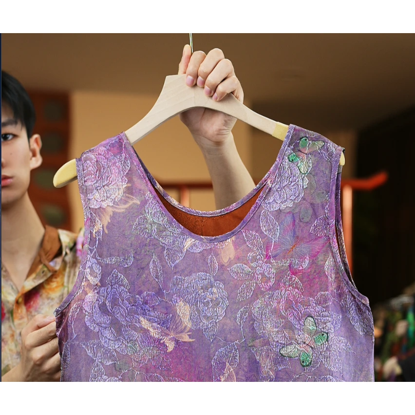 新中式木薯真丝国风马甲背心女气质百搭T1528