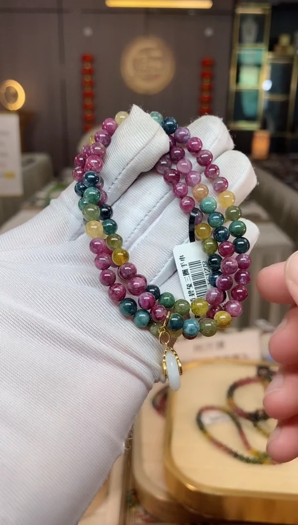 未镶嵌老矿碧玺彩虹三圈手串5mm+碧玺xion多样性发一条