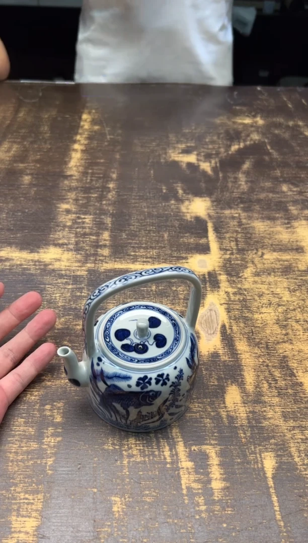 戏墨柴窑 鱼藻纹 提梁壶