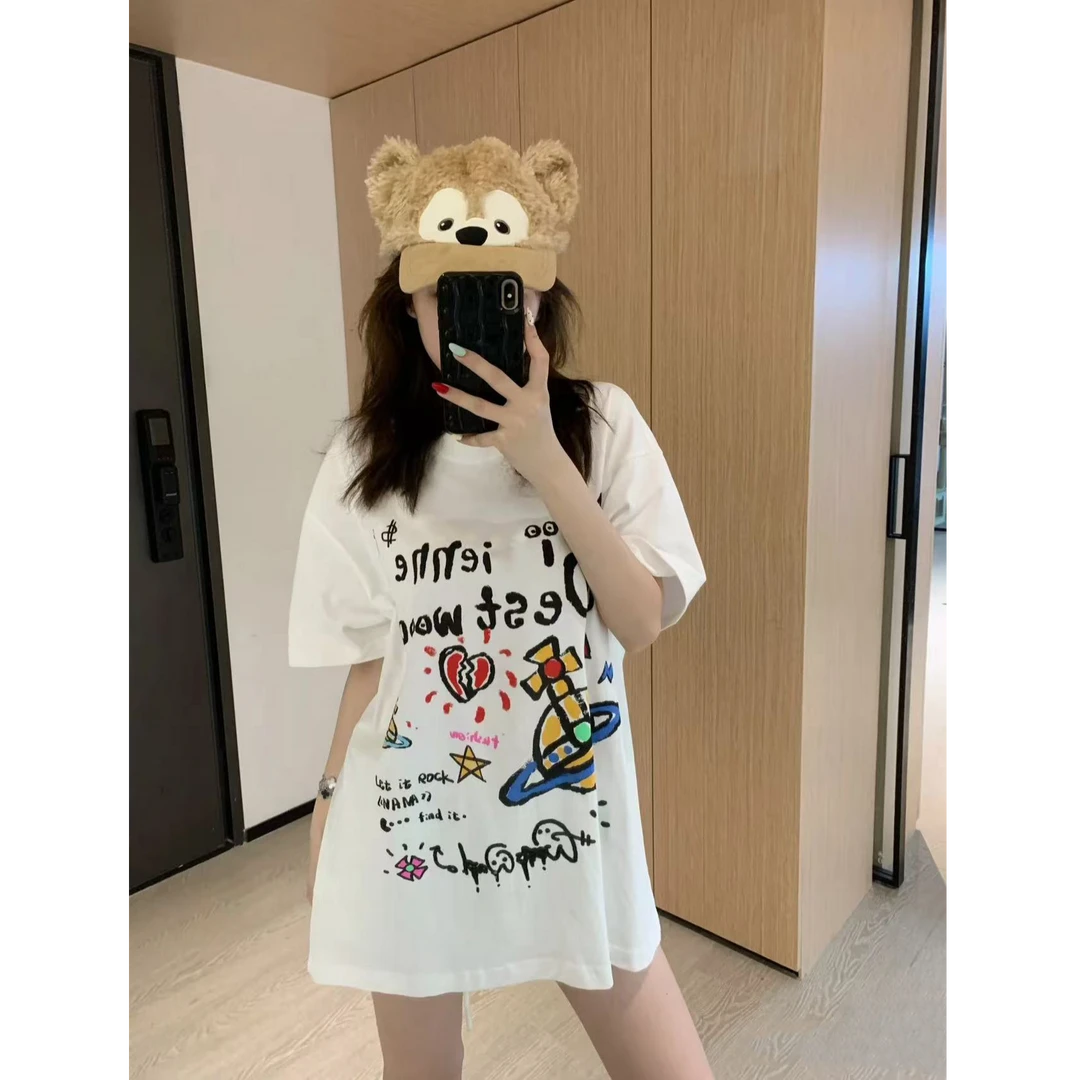 好运常在多彩涂鸦星球大战男女同款短袖T恤