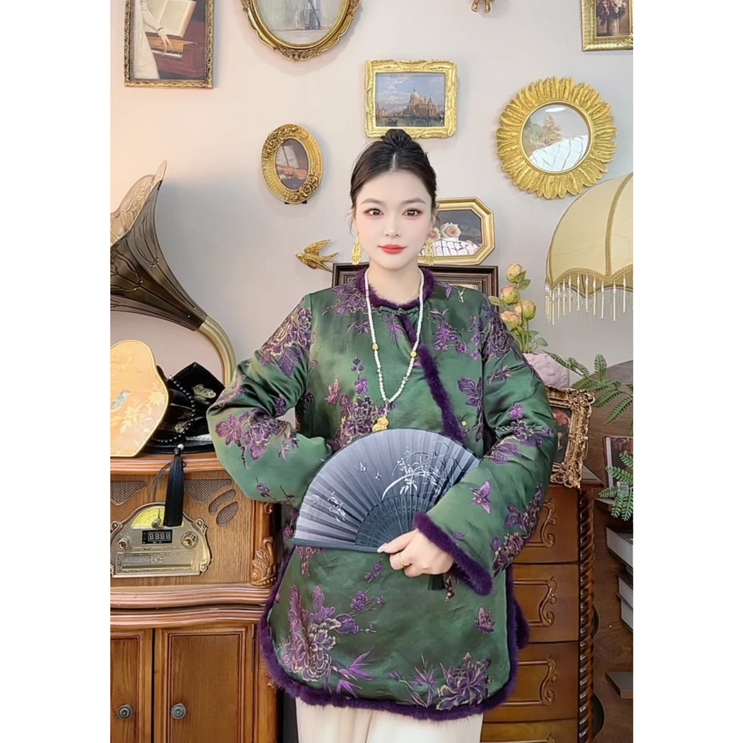 【797】秋冬新中式国风立领斜襟盘扣拼接毛边衬衫显瘦气质百搭上衣