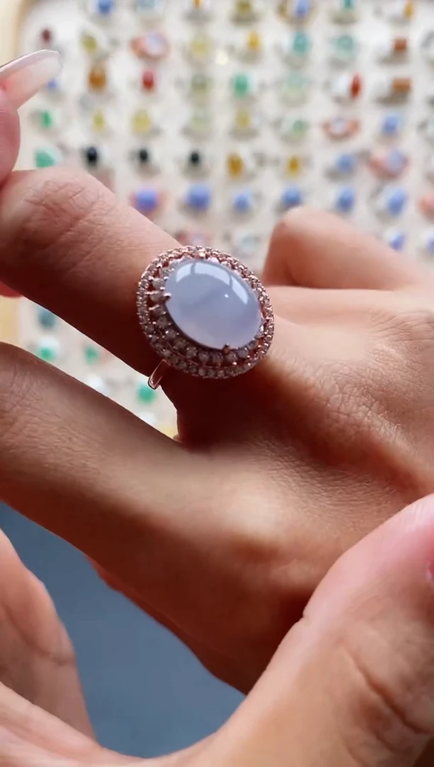 【闪购商品】翡翠戒指银S925镶嵌缅甸天然A货翡翠333 5+3