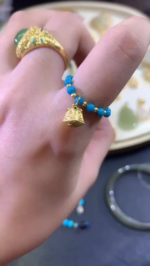 银S925镶嵌绿松石戒圈A497|316