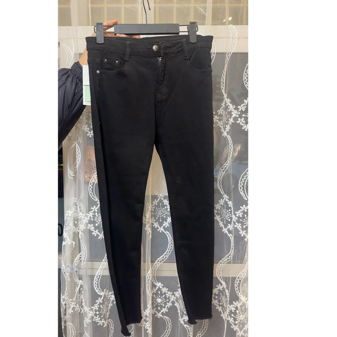 秋冬黑色修身牛仔裤女士高弹力面料小脚长裤