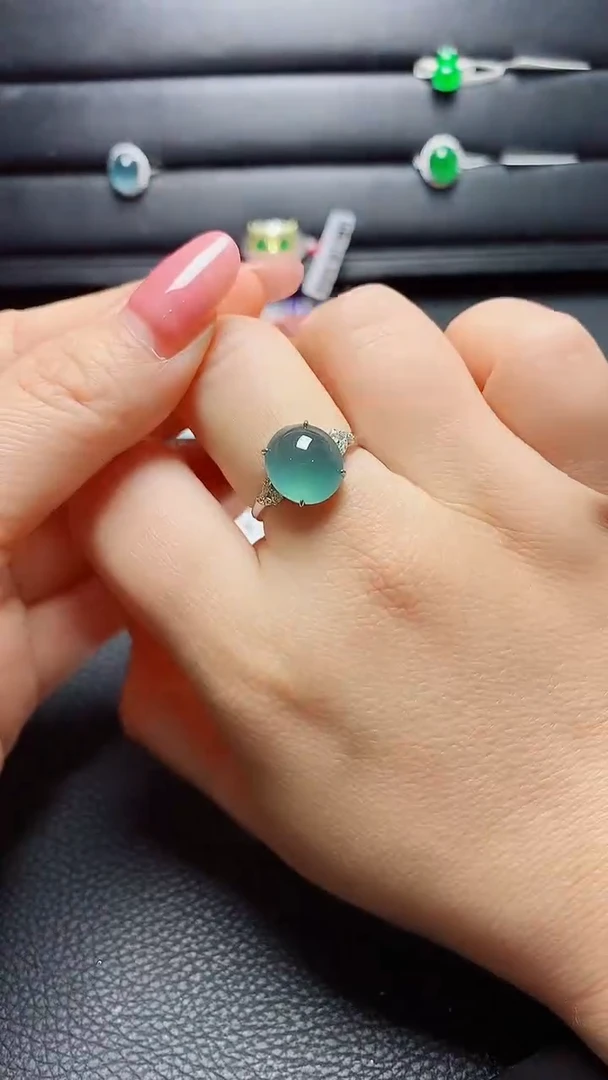 银S925镶嵌戒指翡翠  天然翡翠A货s925银镶