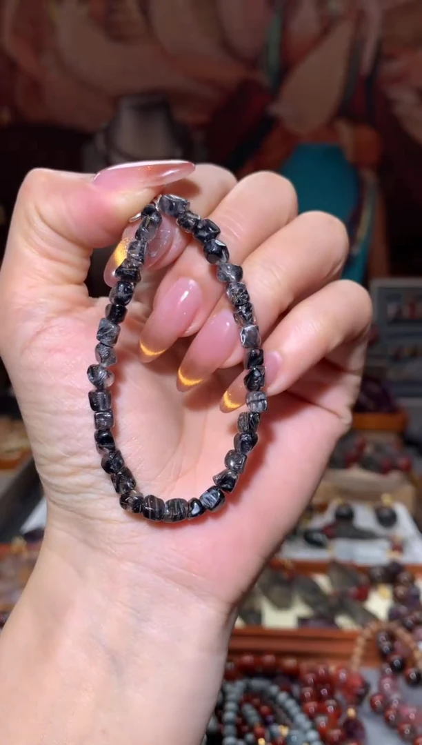 未镶嵌珠宝半成品水晶黑银钛手链