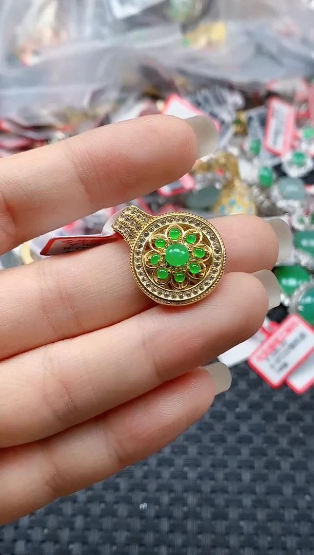 银S925镶嵌戒指翡翠天然A货缅甸翡翠