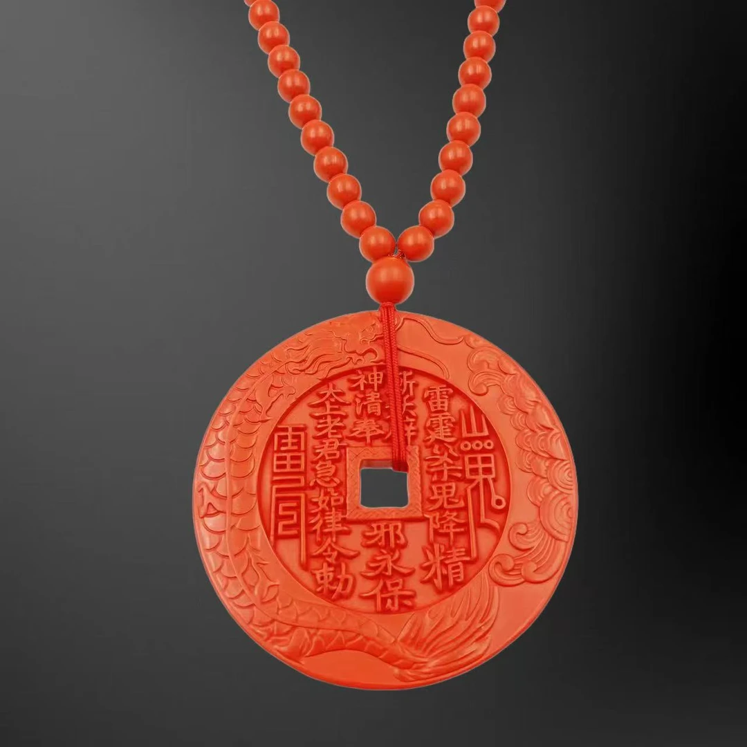 含辰砂工艺品朱砂真言圆牌国风项链Y2378J