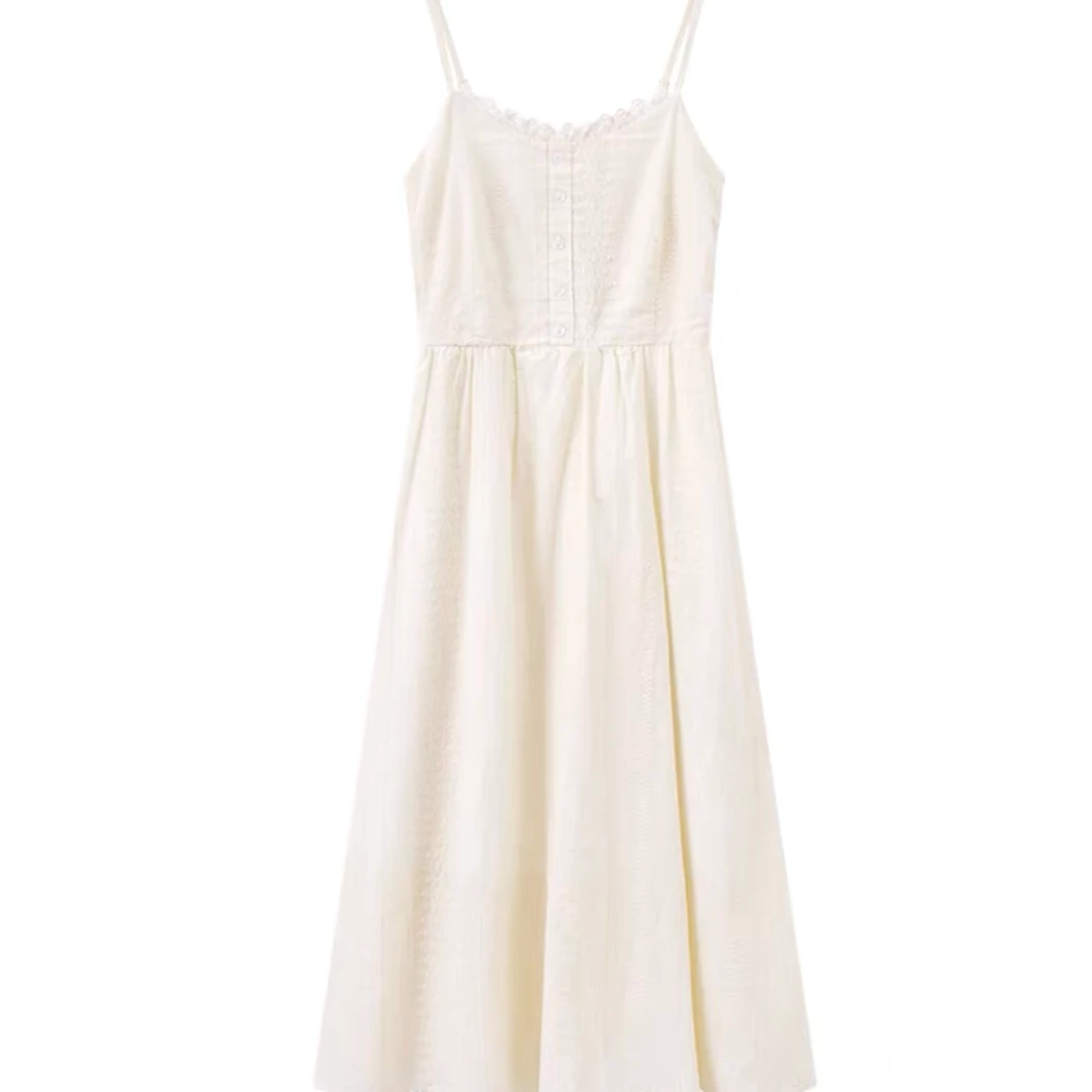 （年中清清）白色刺绣吊带连衣裙小个子长裙小众甜妹初恋长裙3000