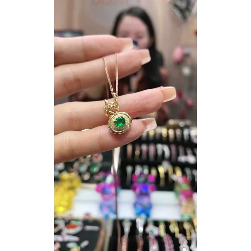 18K金镶嵌祖母绿吊坠葫芦款（不含链）