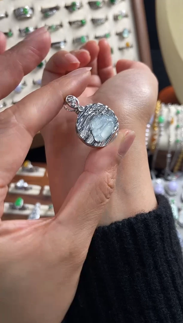 银S925镶嵌挂件翡翠吊坠