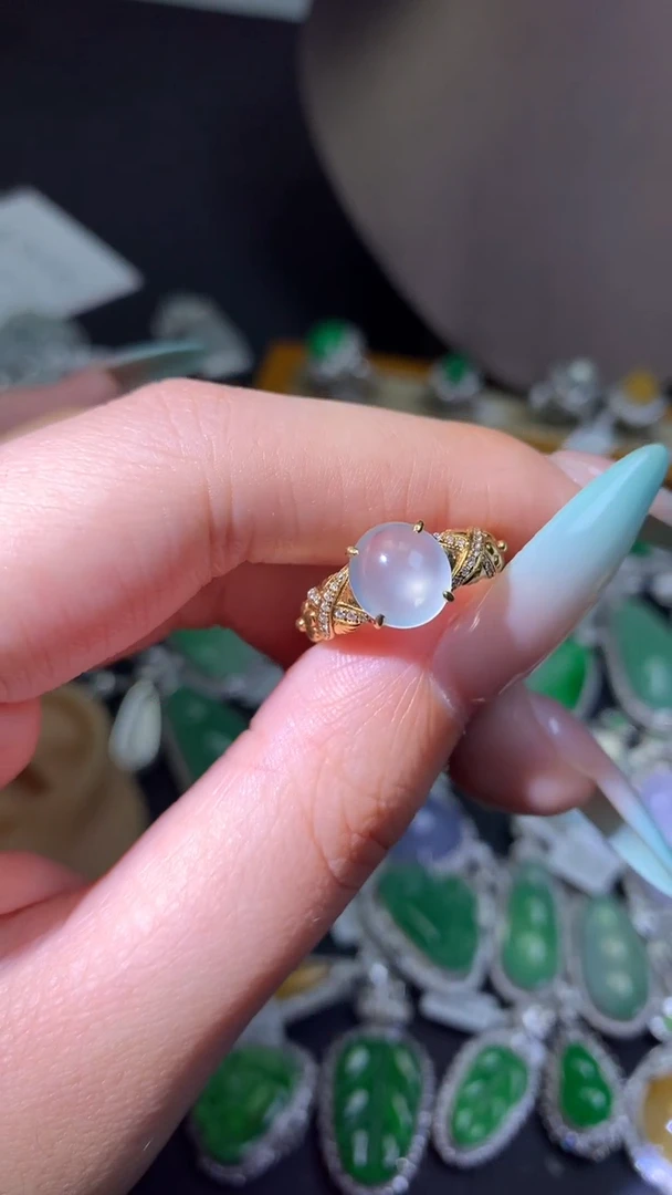 吊坠(不含链)18K金镶嵌翡翠戒指