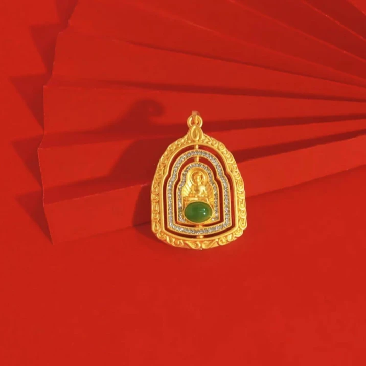 【喜喜珠宝】国风掐丝工艺玉髓观音坐莲镶嵌合金吊坠赠合金链