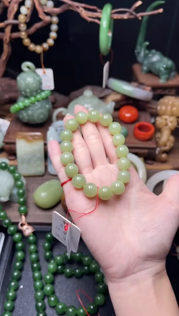 手串未镶嵌和田玉卡12若羌黄口 圆珠9009890