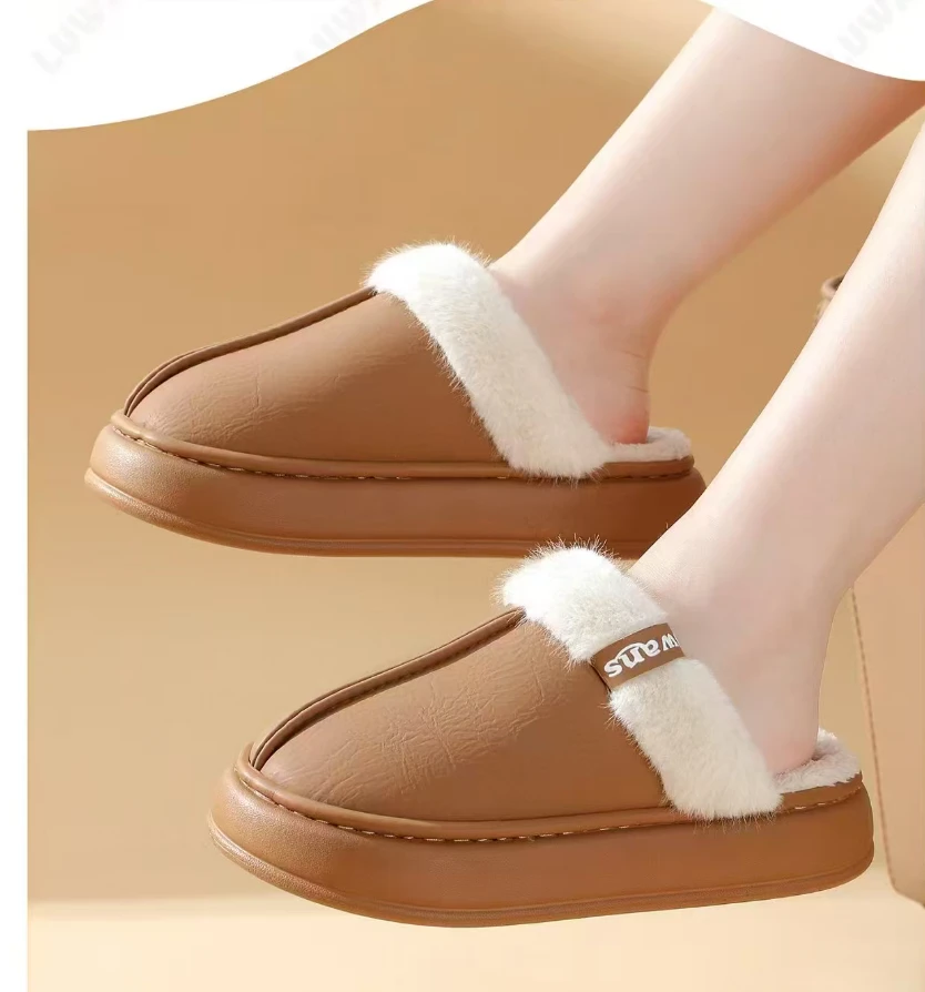 男女同款秋冬室内居家加绒厚底防滑毛绒棉拖鞋8551-A132***
