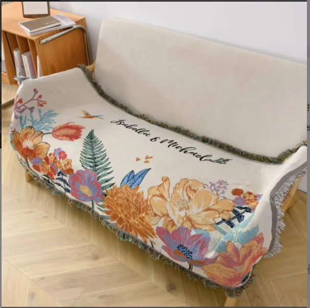 招蜂 90*200 (±5cm) 轻奢棉麻流苏沙发巾床盖