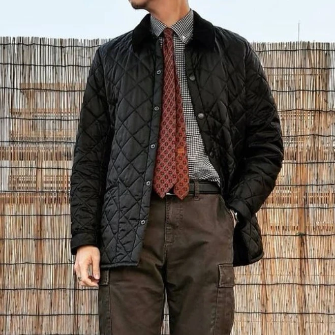 现货Engbarbour liddesdale菱格棉夹克外套男士风衣棉服修身短款