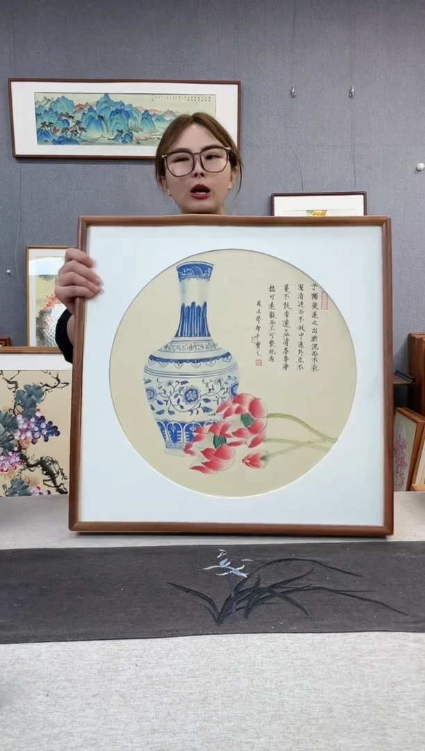 【闪购商品】国画手写手绘带框作品-52*52-