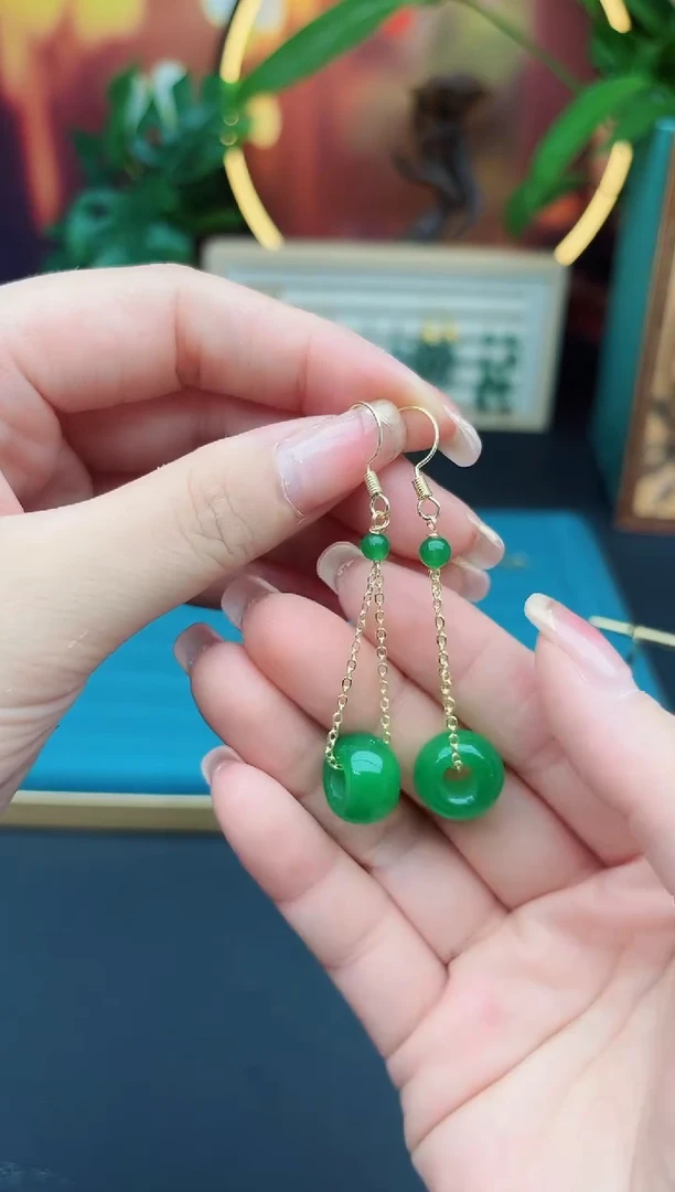 石英质玉（非洲翠）银S925镶嵌耳饰606000