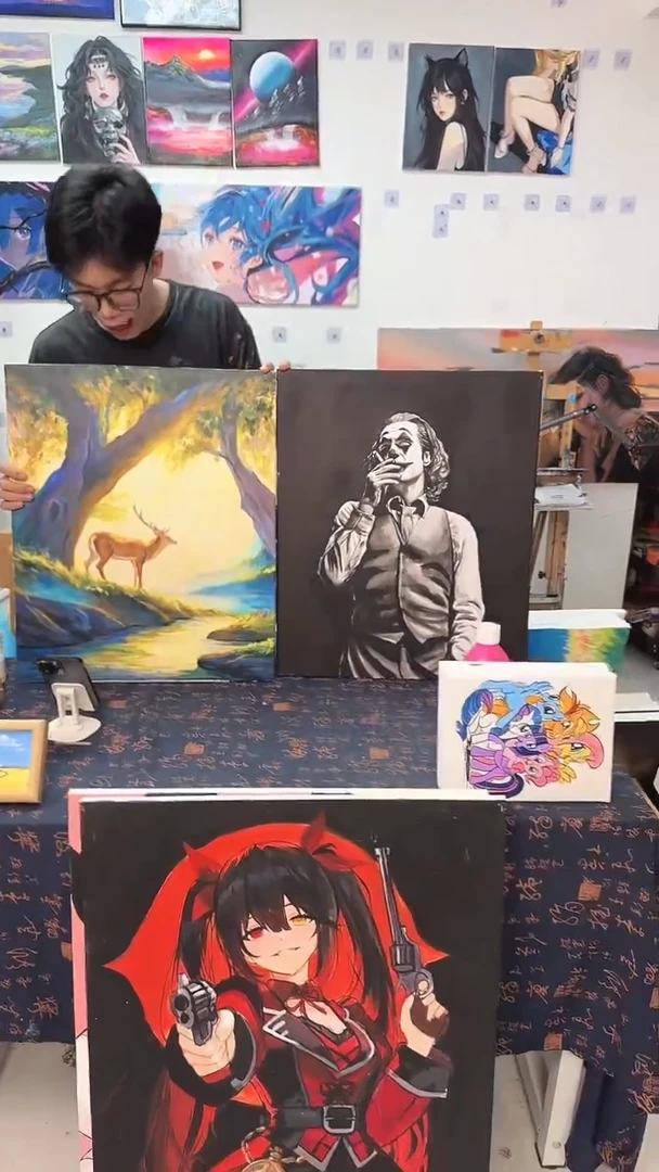 丙烯画初*鹿 小丑丙烯画s
